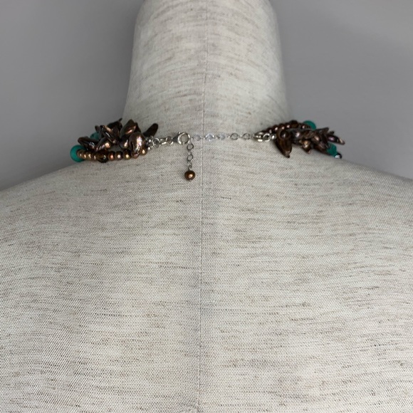 Turquoise Blue Brown Stone Pearl 3 Layer Tier Necklace Choker Boho Worn Twice - Picture 5 of 5
